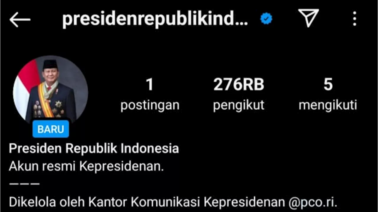 Istana Buat Akun IG Resmi Presiden Republik Indonesia, Postingan Pertama Prabowo Ucapkan Janji