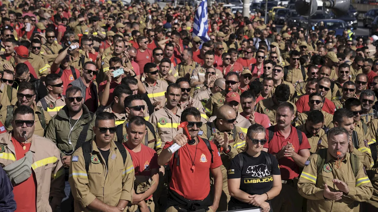 As summers get hotter, Greece's seasonal firefighters protest for permanent jobs