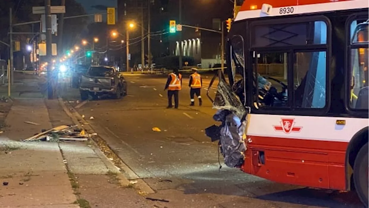 Multiple people hurt as pickup truck collides with TTC bus in North York