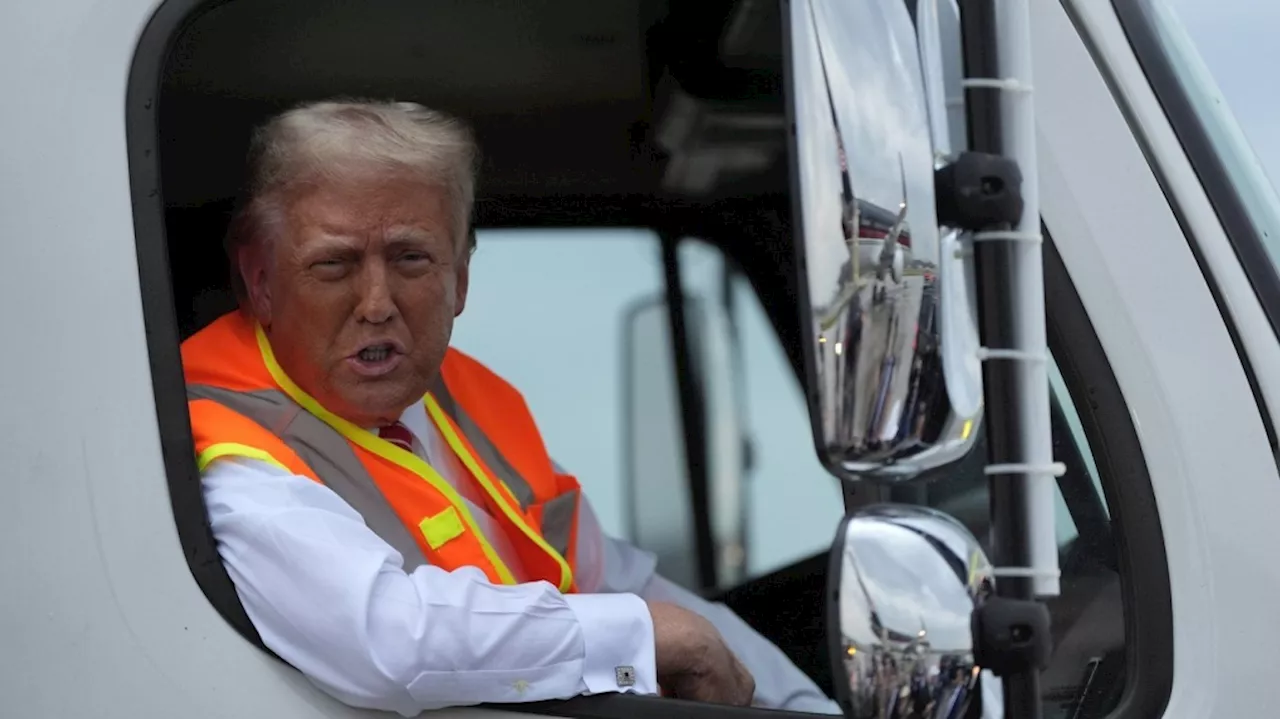 Donald Trump boards a garbage truck to draw attention to Biden remark