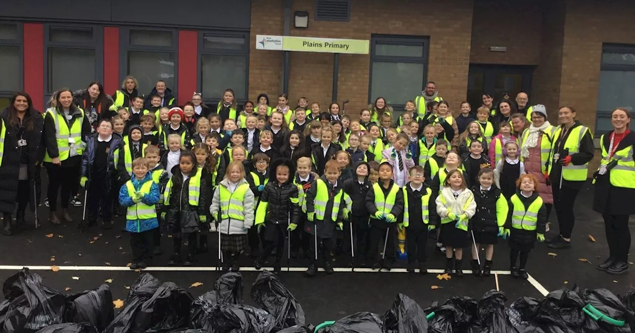 Plains Primary School pupils and staff organised litter pick in the village