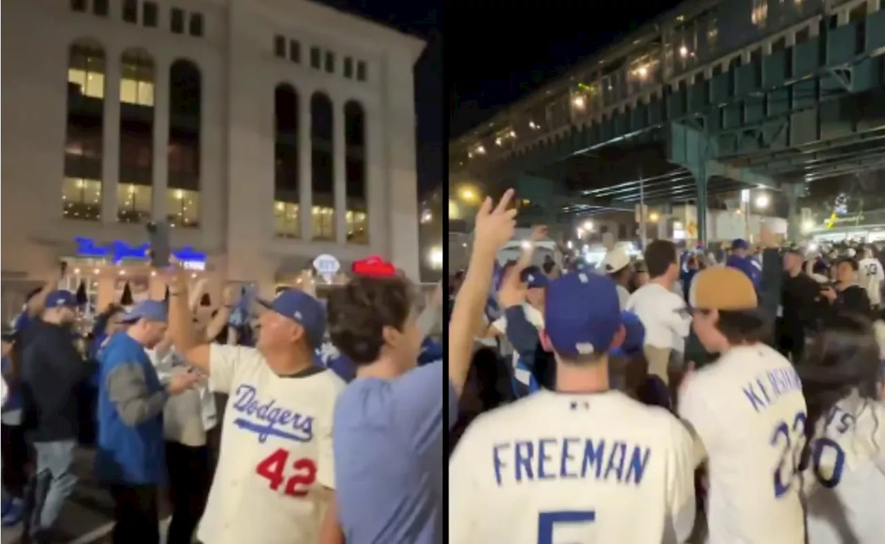 Afición de los Dodgers se apodera de New York y celebra con música mexicana afuera de Yankee Stadium