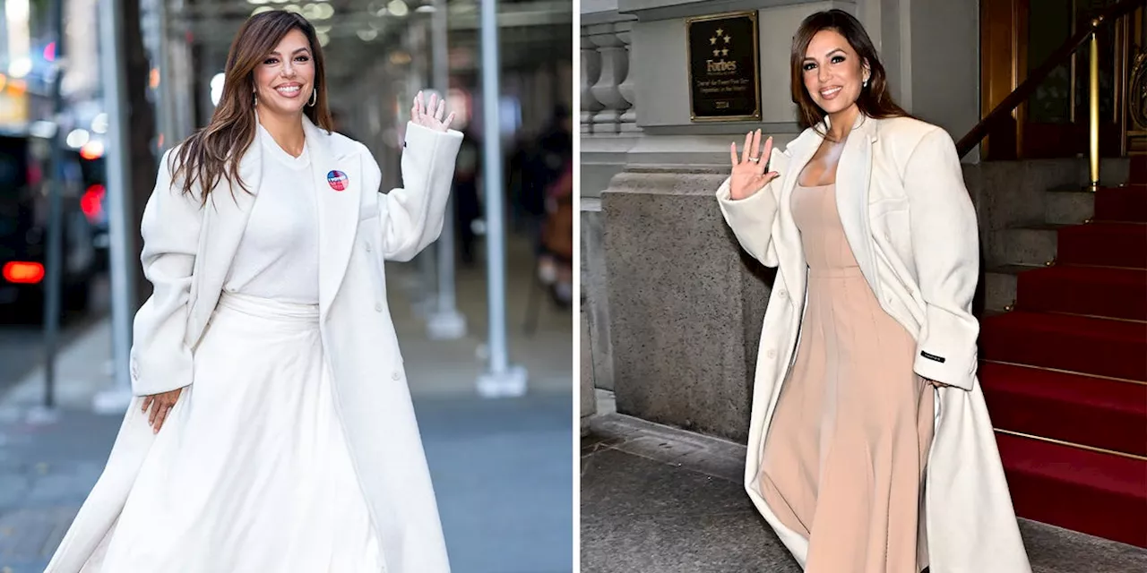 Eva Longoria Styles the Same Ivory Cashmere Coat Two Ways