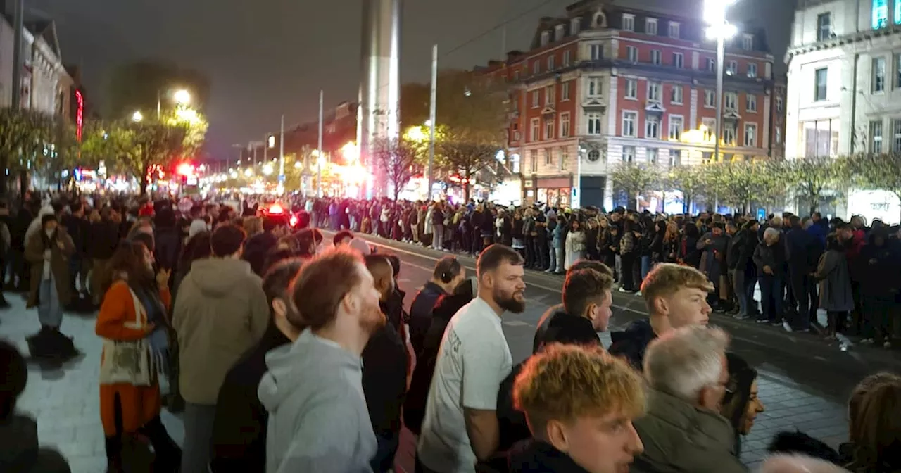 Thousands gather on Dublin’s O’Connell Street for hoax Halloween parade that did not take place