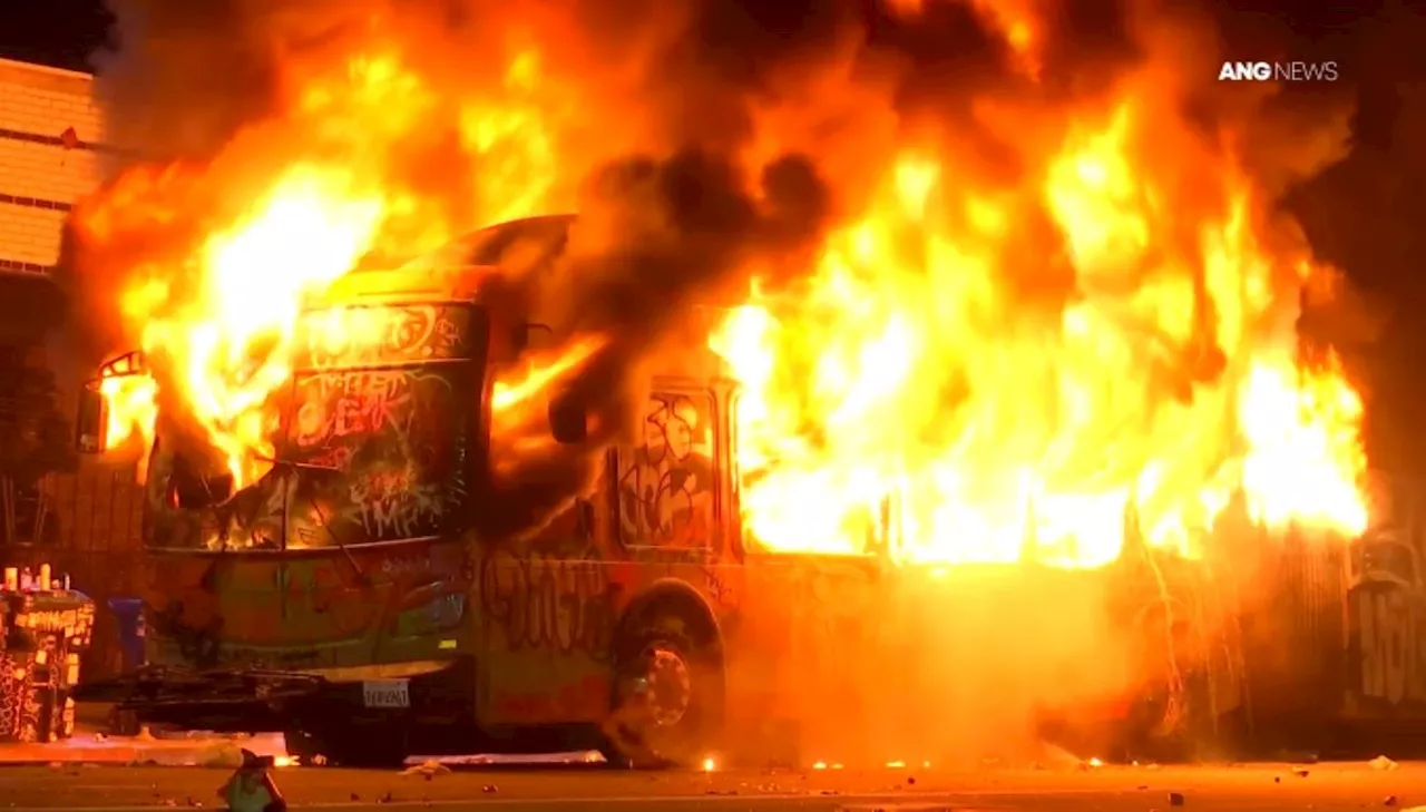 Metro bus burned down in Echo Park Dodgers World Series celebration