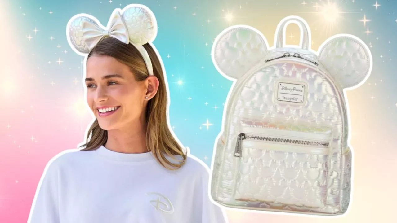 Disney Store’s new pearly white Loungefly backpack and accessories were made for Disney brides