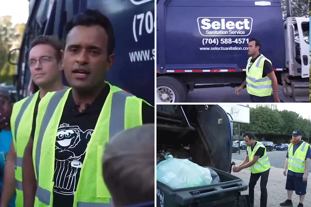  Vivek Ramaswamy rode in a garbage truck to turn Biden's 'really disgusting' comment about Trump supporters into a 'positive'