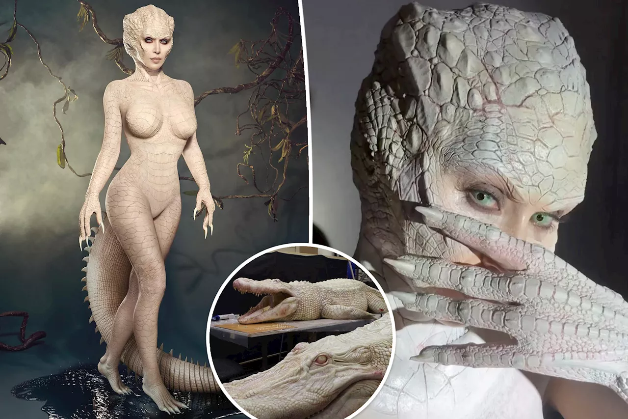 Kim Kardashian covered in scales as an 'albino alligator' for Halloween