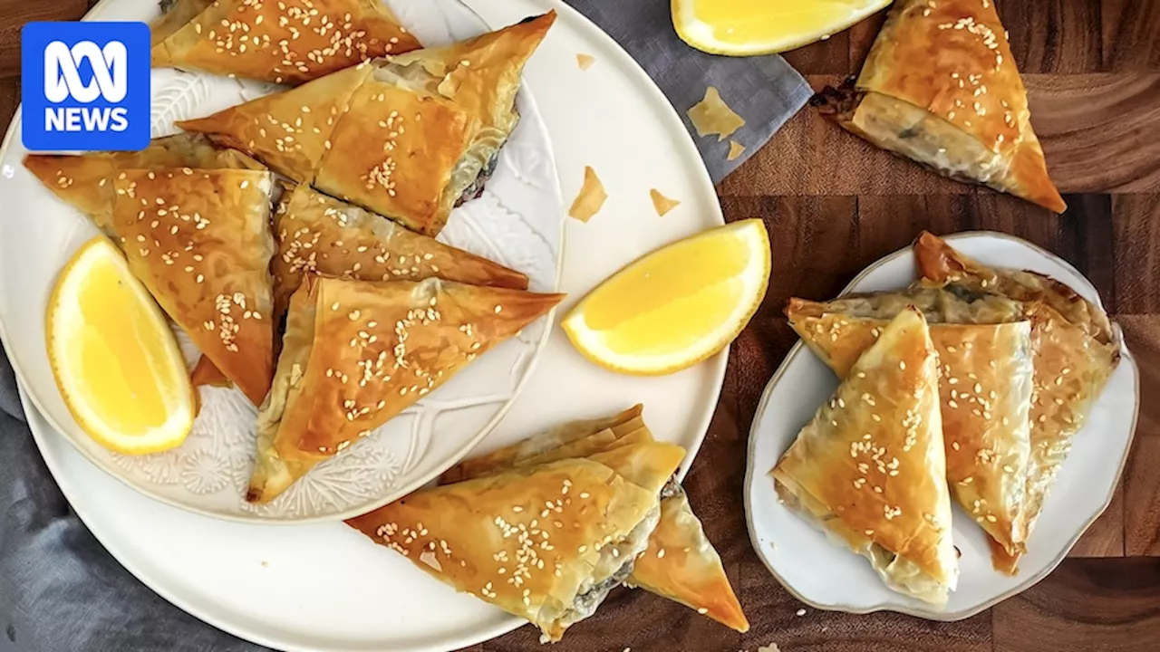 Cheat's spinach triangles with filo pastry