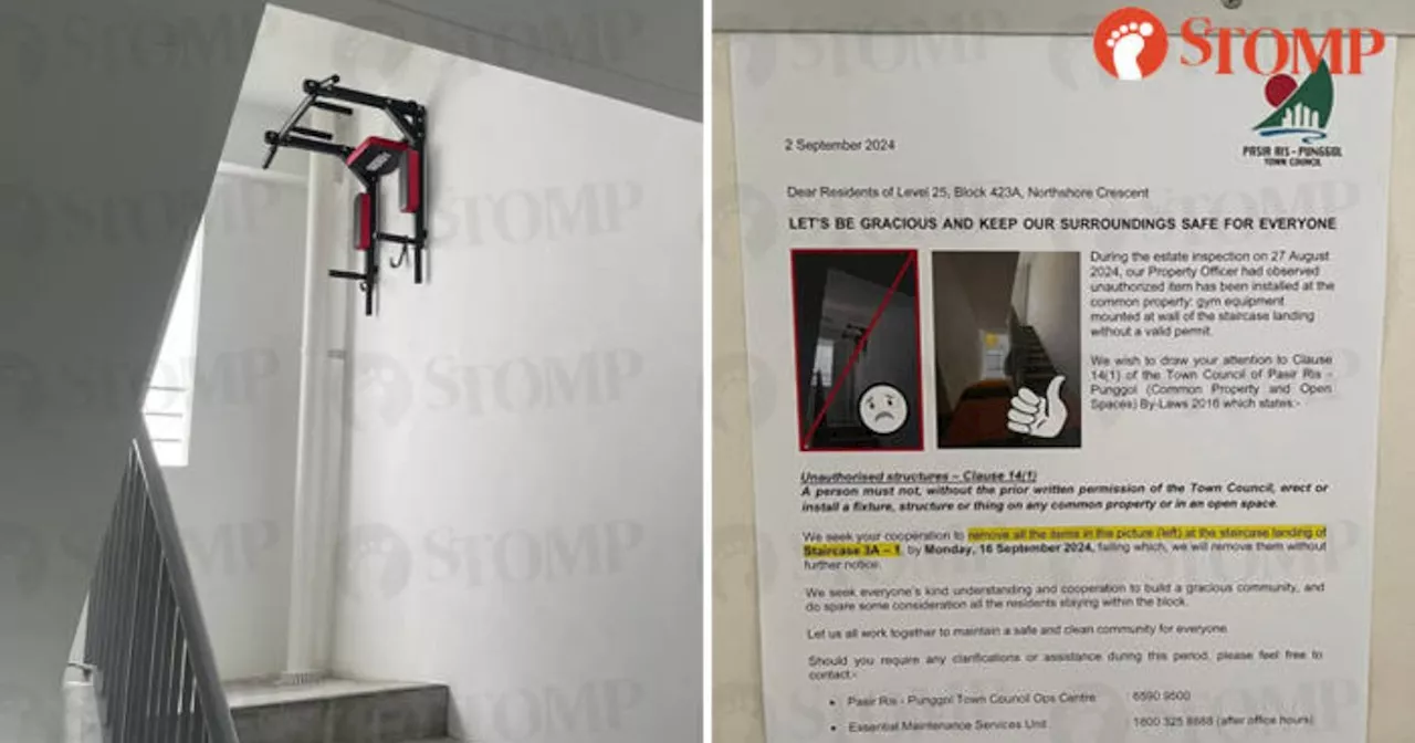 Someone installed gym equipment on wall of Punggol HDB block