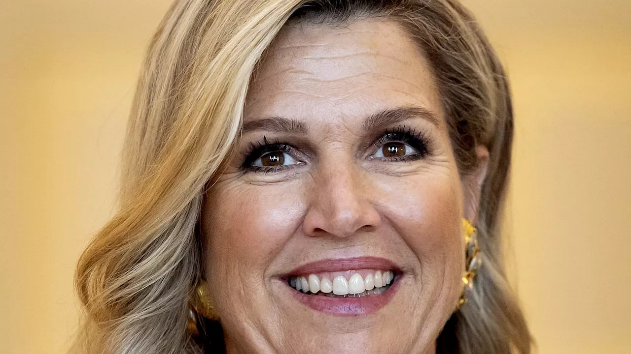 Queen Máxima of the Netherlands is a vision in a white asymmetrical dress as she attends awards...