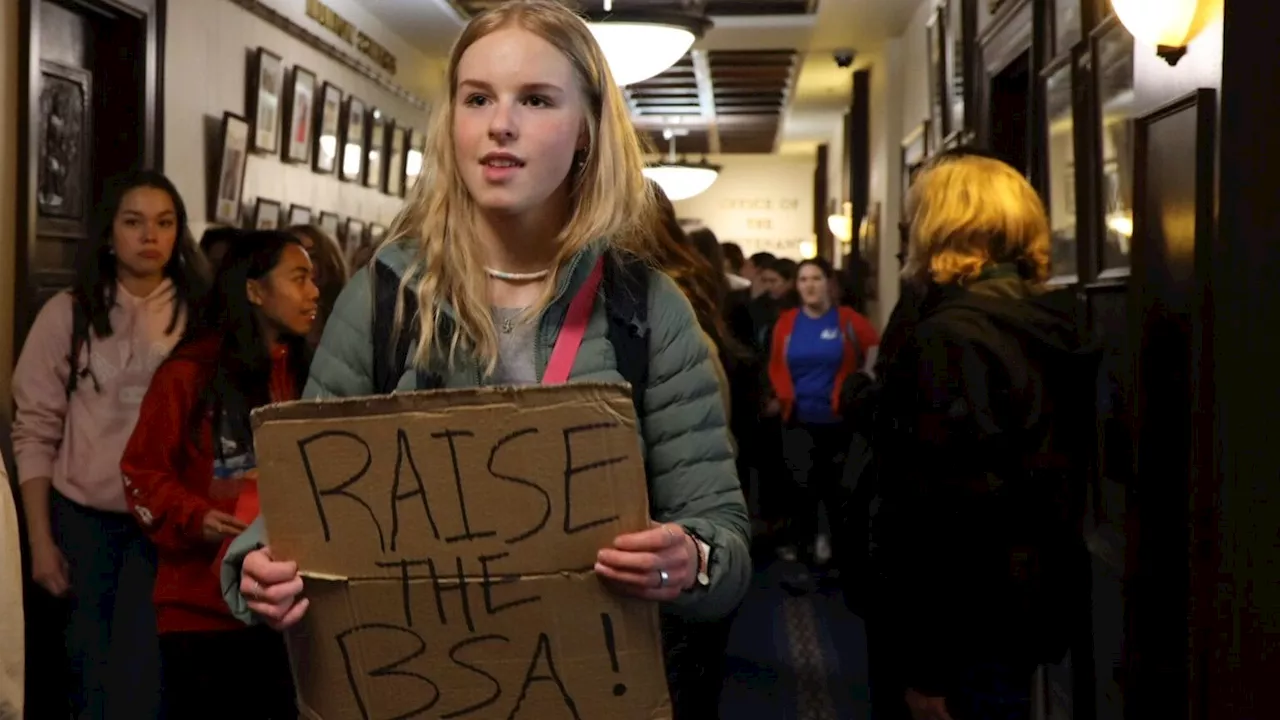 Alaska legislative panel bans large signs in the state Capitol after education protest