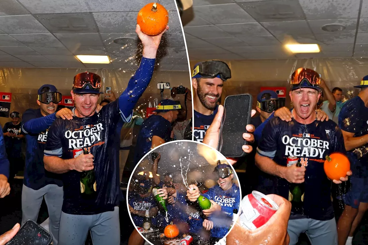 Mets, Pete Alonso go crazy in champagne celebration with bizarre 'playoff pumpkin'