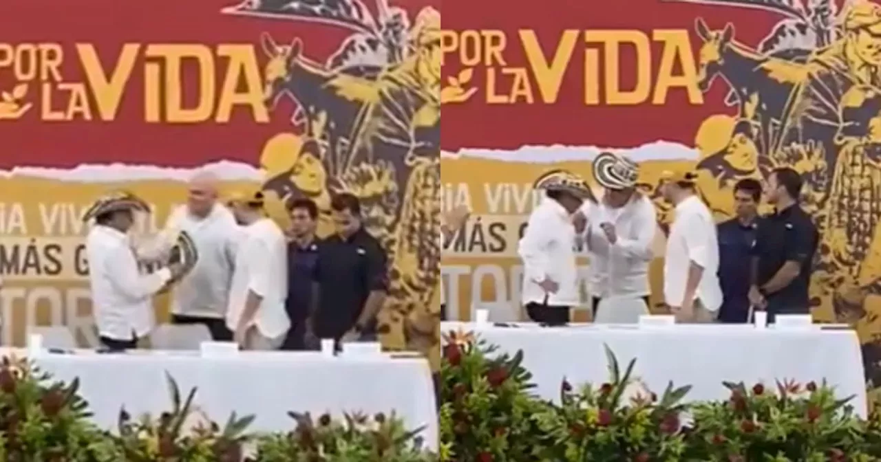 Video el saludo y el cambio de sobreros entre el presidente Petro y