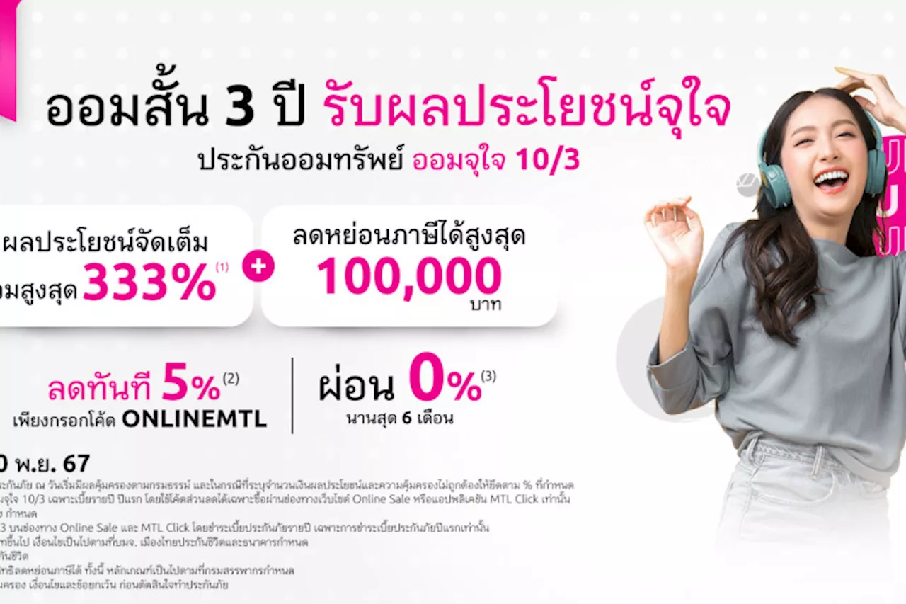 เมืองไทยประกันชีวิต เปิดตัวประกันออนไลน์ “ออมจุใจ 10/3”