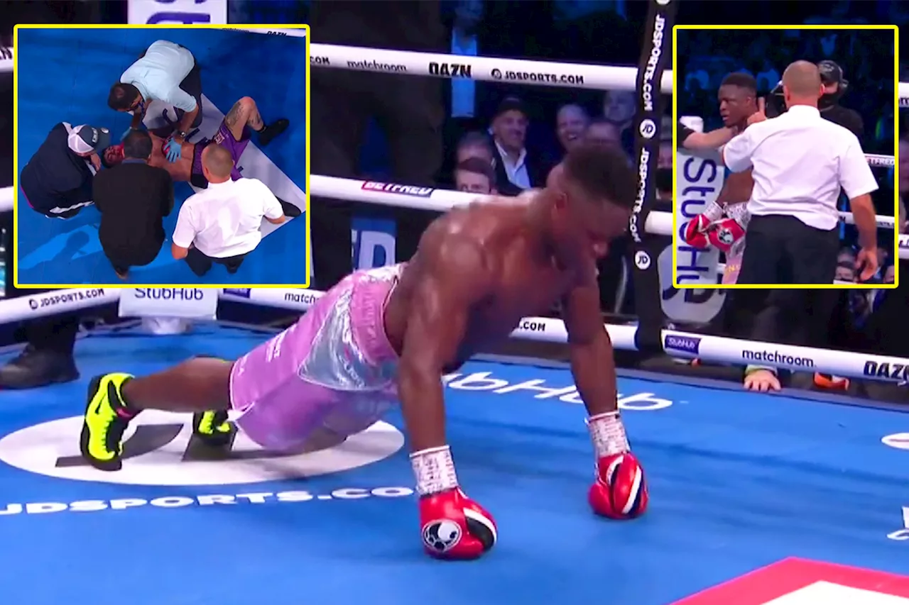 Boxer was told off by referee for doing press-ups celebration while opponent was still down after stunning...