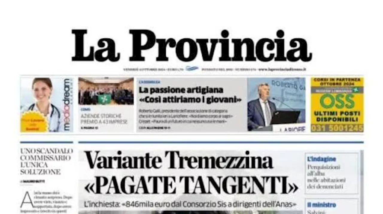 La Provincia in prima pagina: 'Impegno al Maradona: il Como fa visita al Napoli'