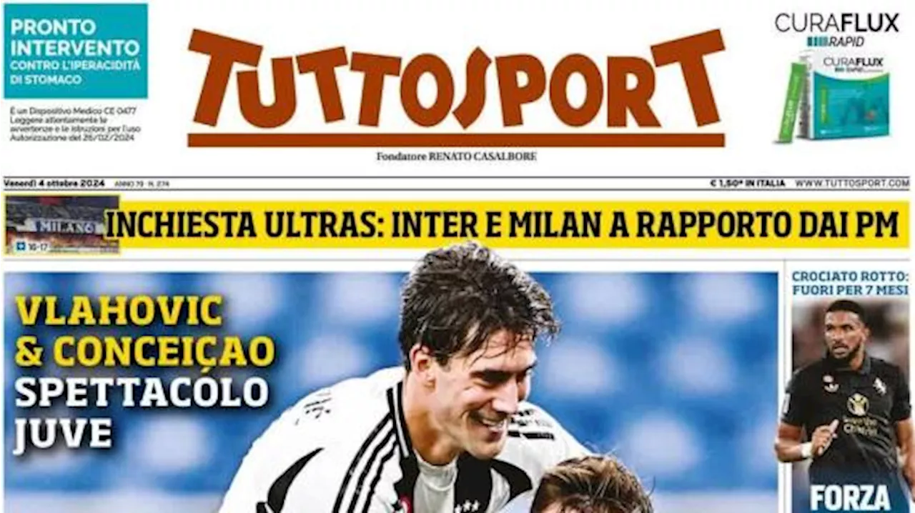 Tuttosport in prima pagina celebra la coppia Vlahovic-Conceicao: 'I gemelli diversi'