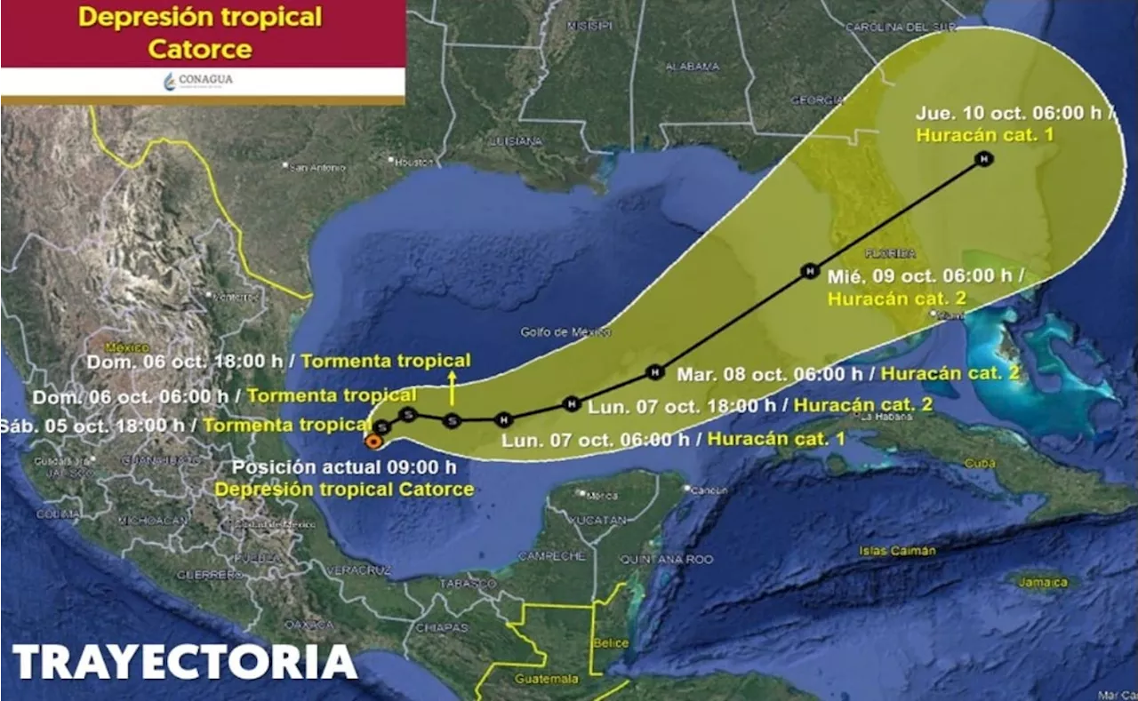 Se forma Depresión Tropical Catorce en occidente del Golfo de México; generará lluvias intensas en Tamaulipas y Veracruz