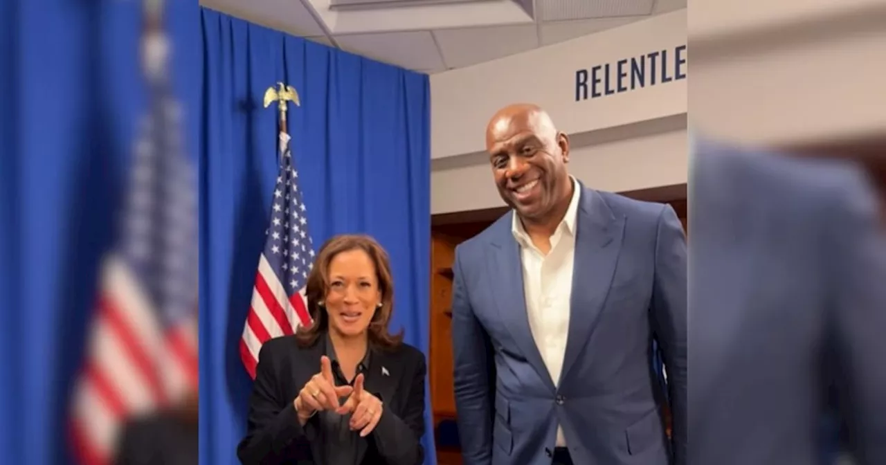 La ex estrella de la NBA Magic Johnson invita a votar por Kamala Harris