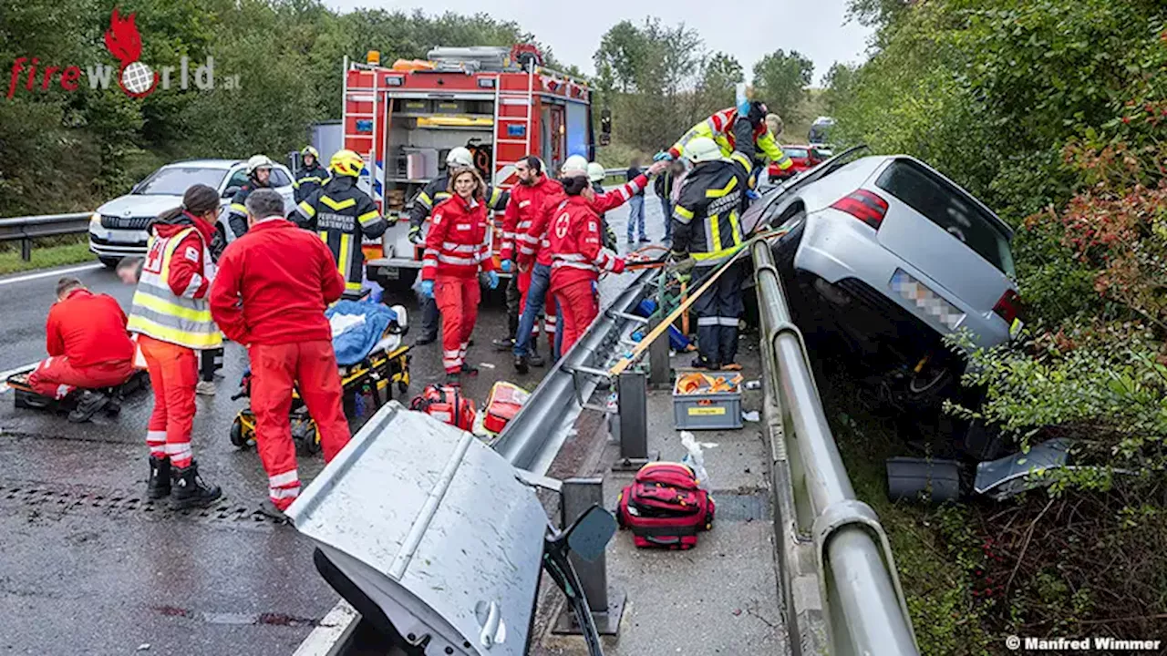 Nö: Pkw droht nach Unfall abzustürzen – Frau im Wrack eingeklemmt