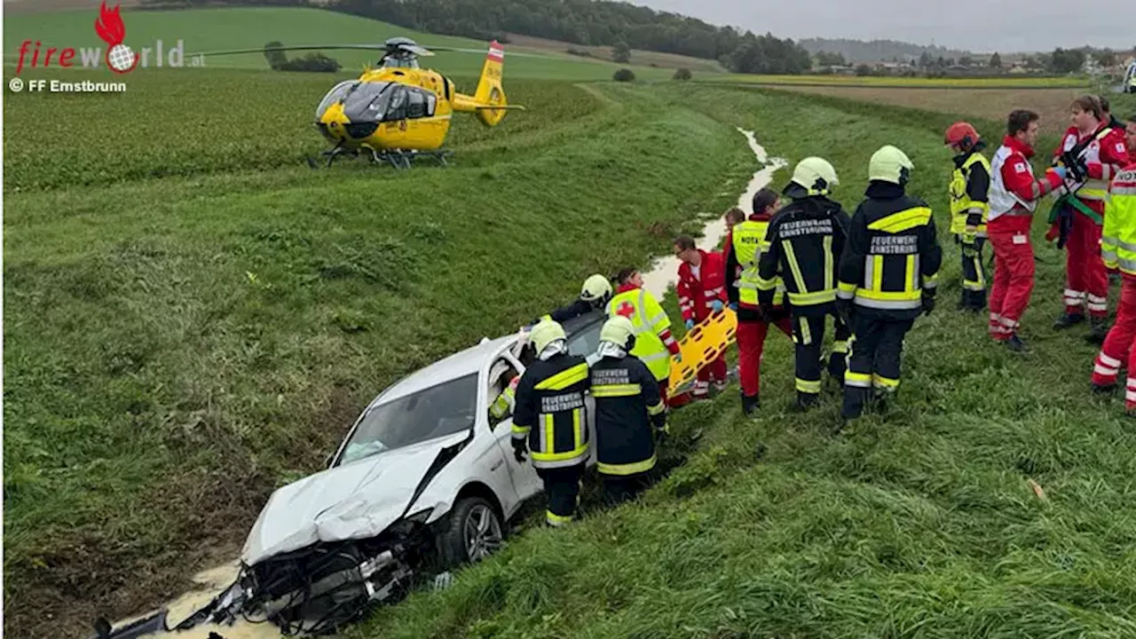 Nö: Pkw schleudert bei Frontalkollision auf B 6 bei Ernstbrunn in Bachbett