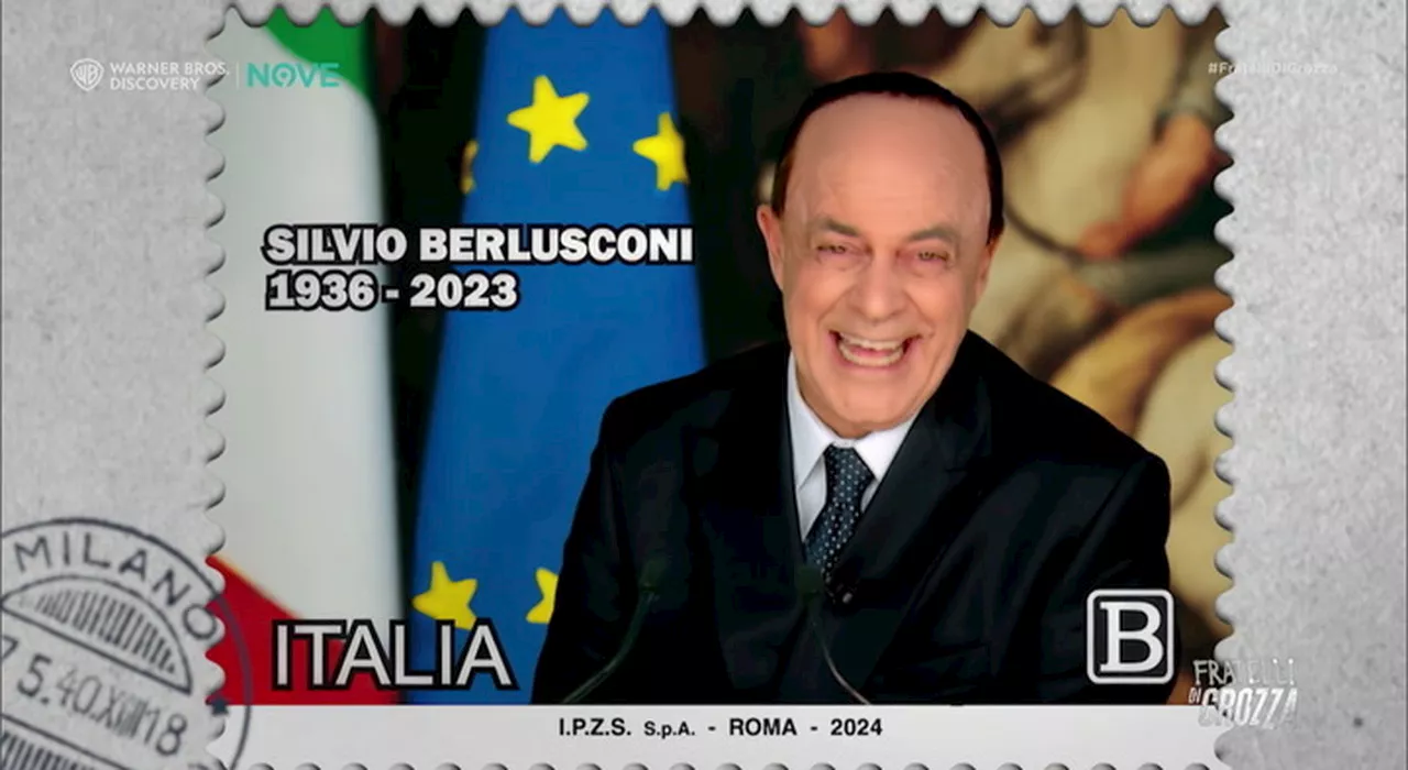 Crozza/aeroporto e francobollo dedicati a Silvio Berlusconi: «Non è cambiato niente...»