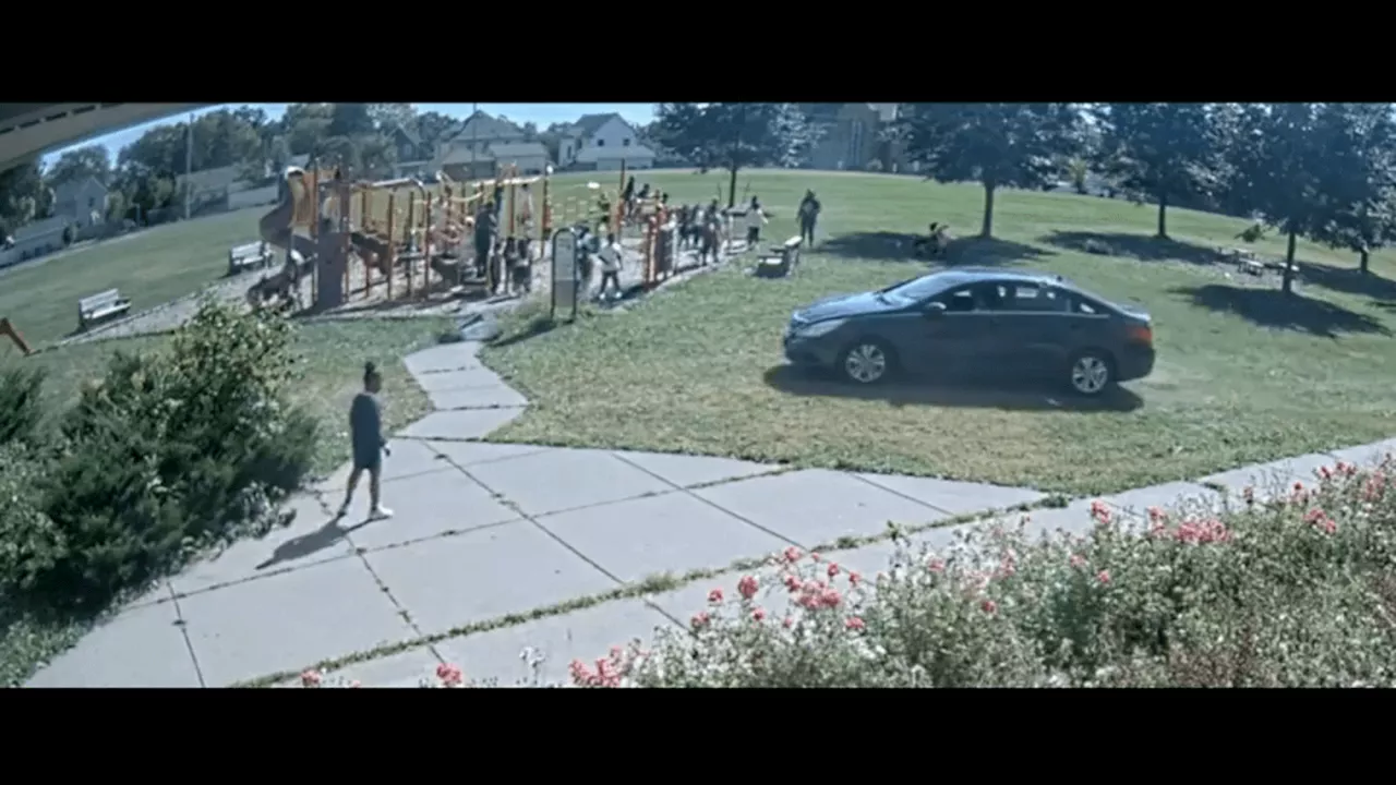 Surveillance video shows boy, 10, driving stolen car across Minnesota playground