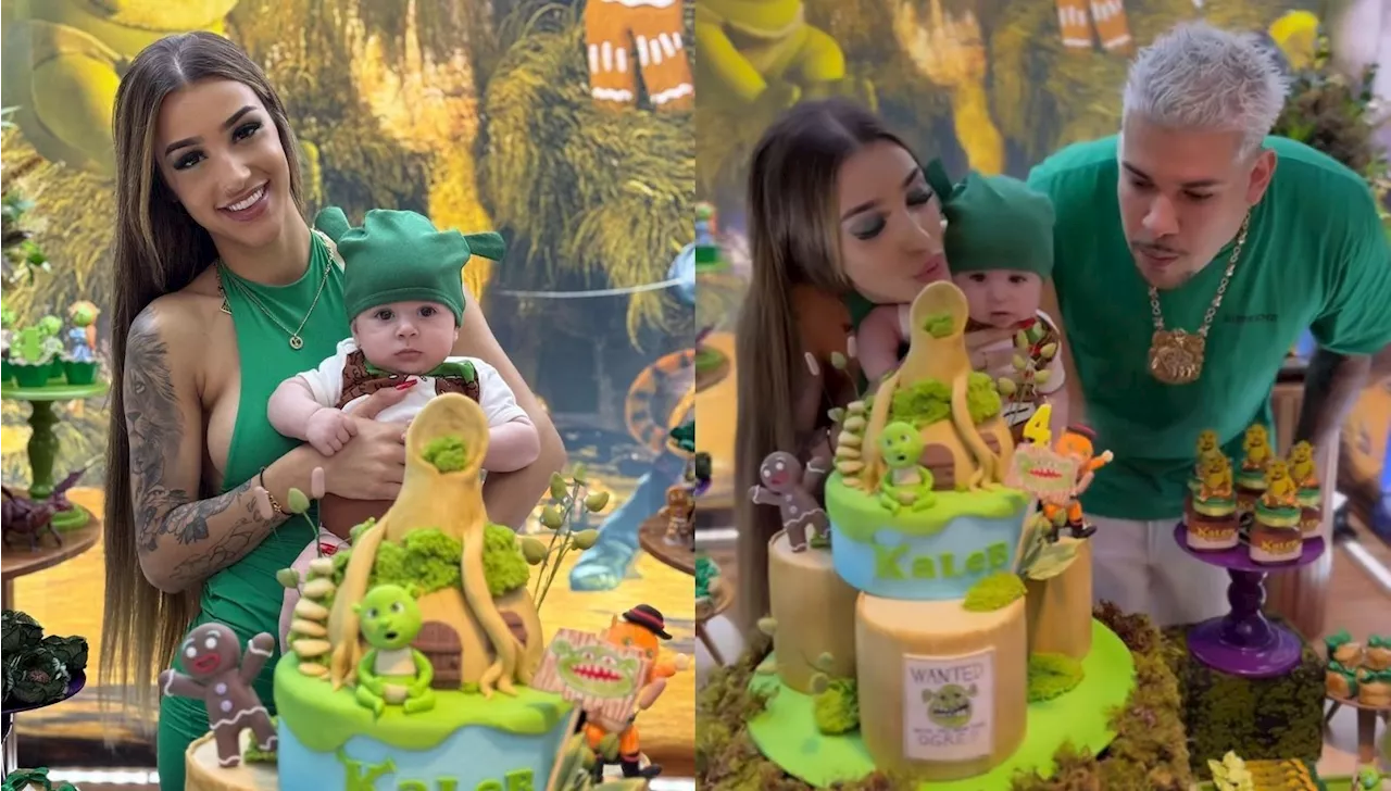 Bia Miranda celebra 4 meses do filho Kaleb com tema 'Shrek'