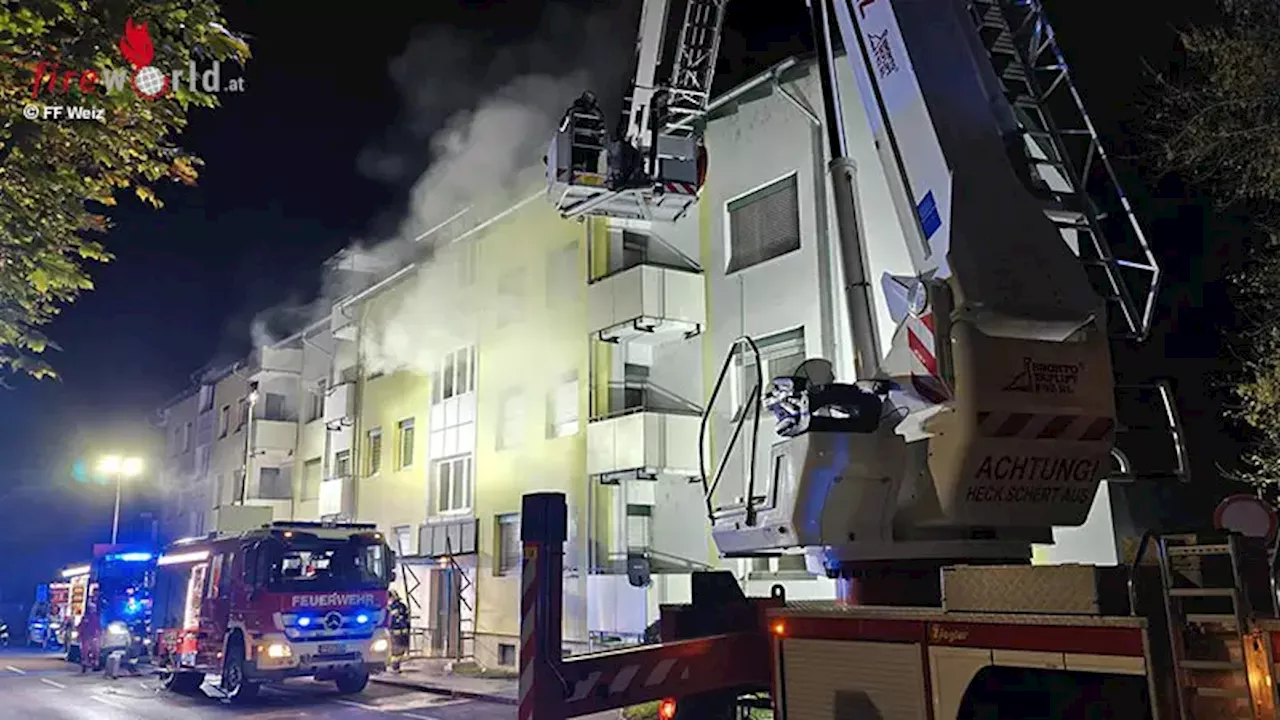 Stmk: Wohnungsbrand in Weiz → 8 Personen aus Mehrfamilienhaus gerettet