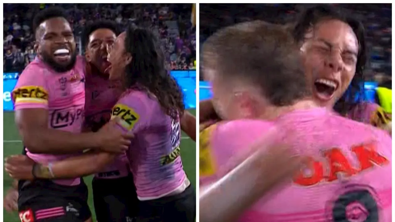 ‘What was the question?’: Luai’s emotional post-match interview as teammates mob departing star