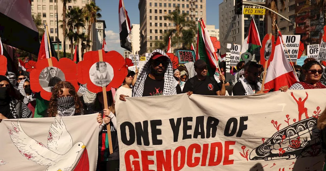 Hundreds of pro-Palestinian protesters rally in L.A. as Oct. 7 anniversary nears