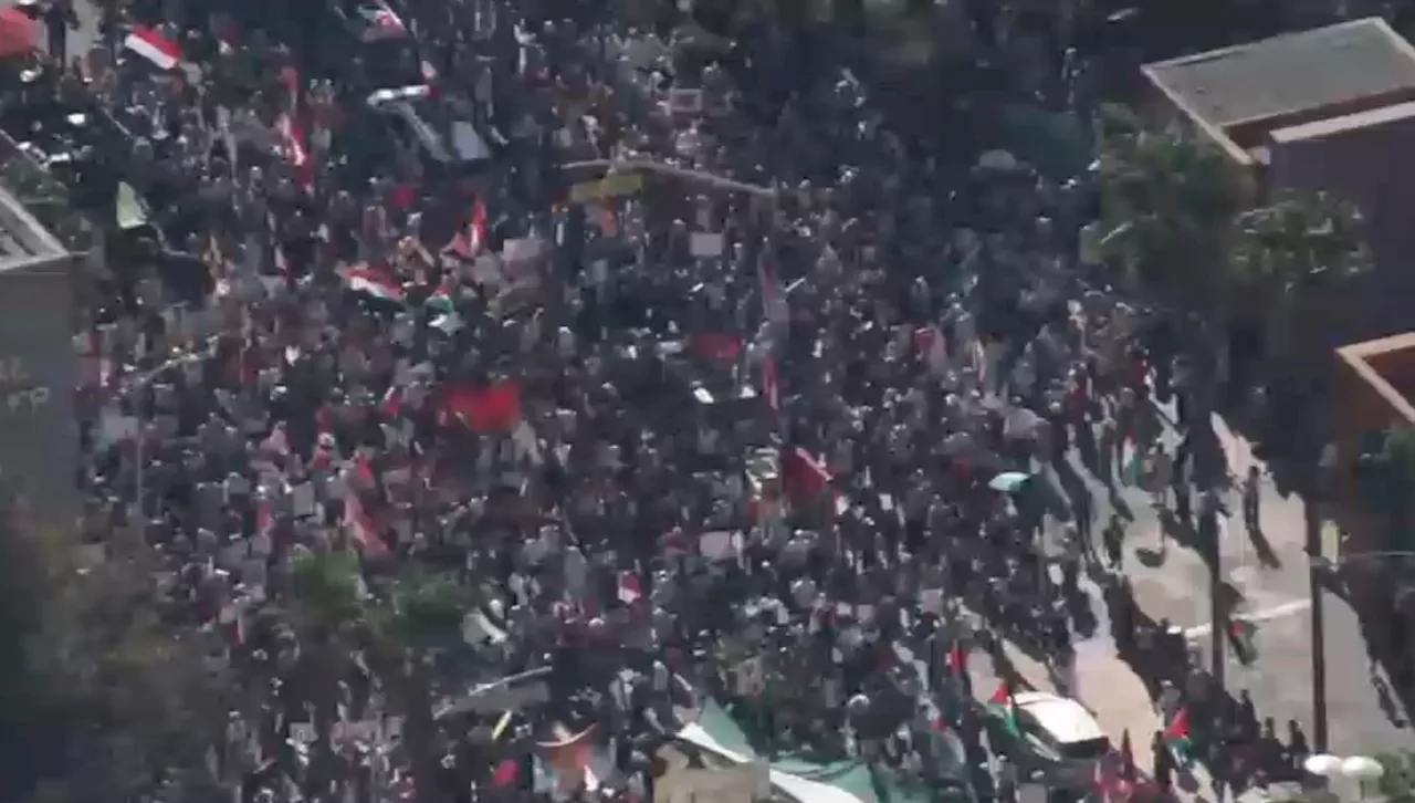 Crowd gathers for rally and march in downtown LA ahead of Oct. 7 anniversary