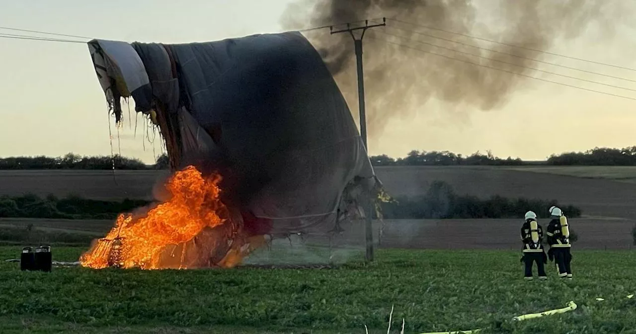 Unfall in Zülpich: Heißluftballon gerät in Stromleitung und fängt Feuer