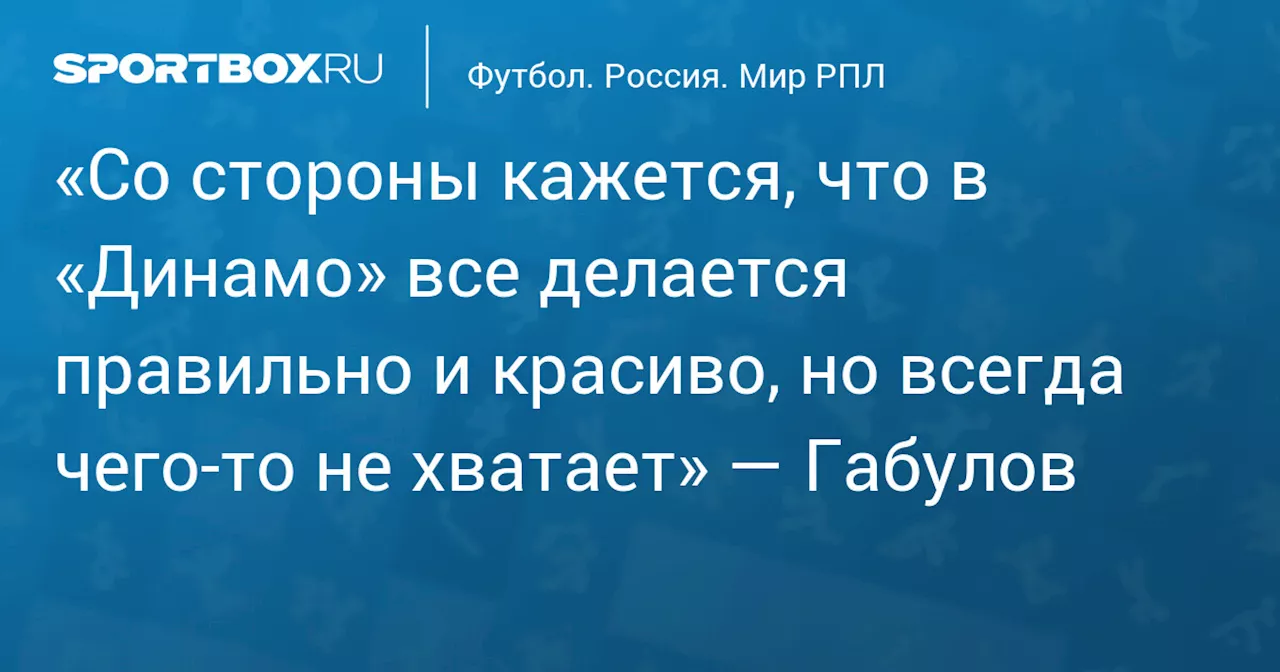 «Со стороны кажется, что в «Динамо» все делается правильно и красиво, но всегда чего‑то не хватает» — Габулов