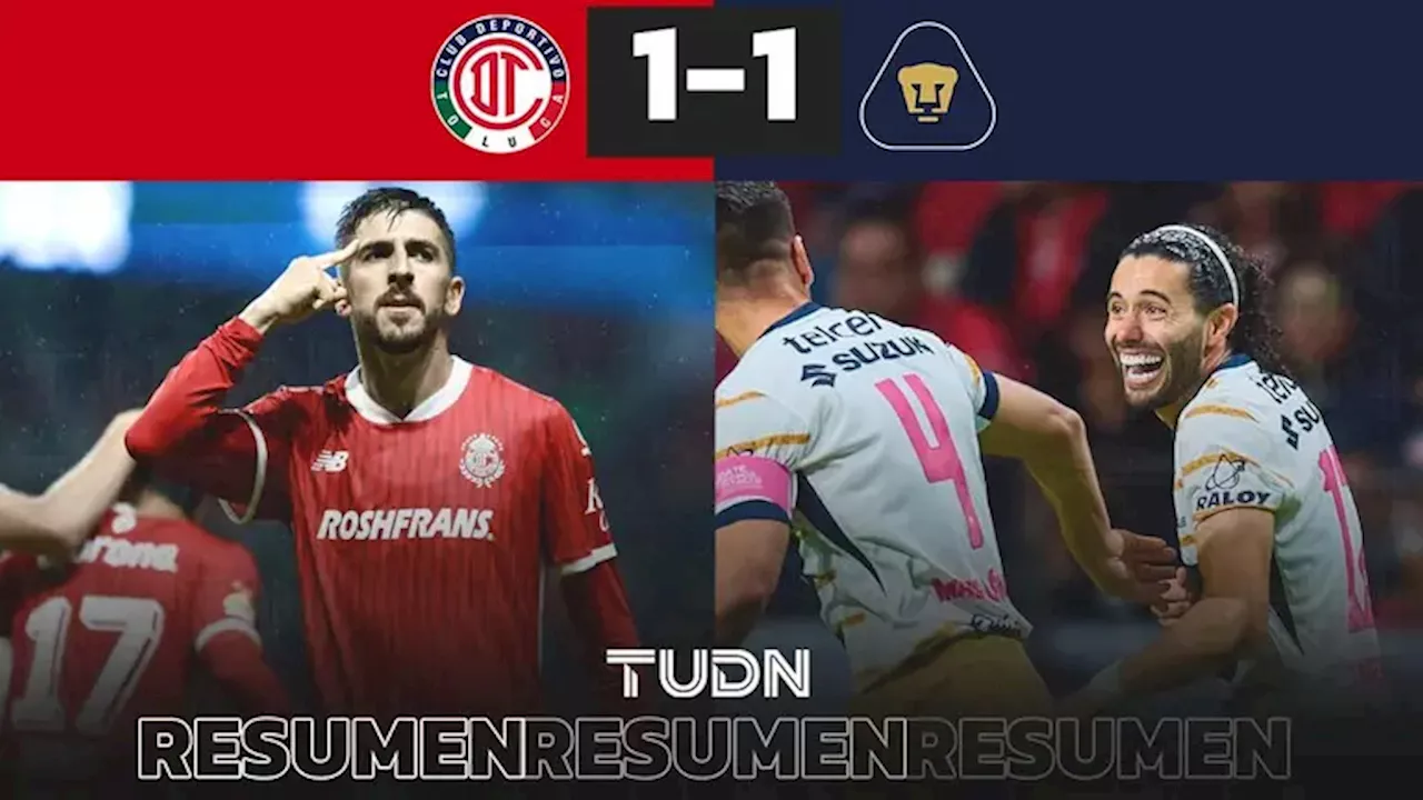 'Chino' Huerta anota gol a los 40 segundos en empate entre Pumas y Toluca