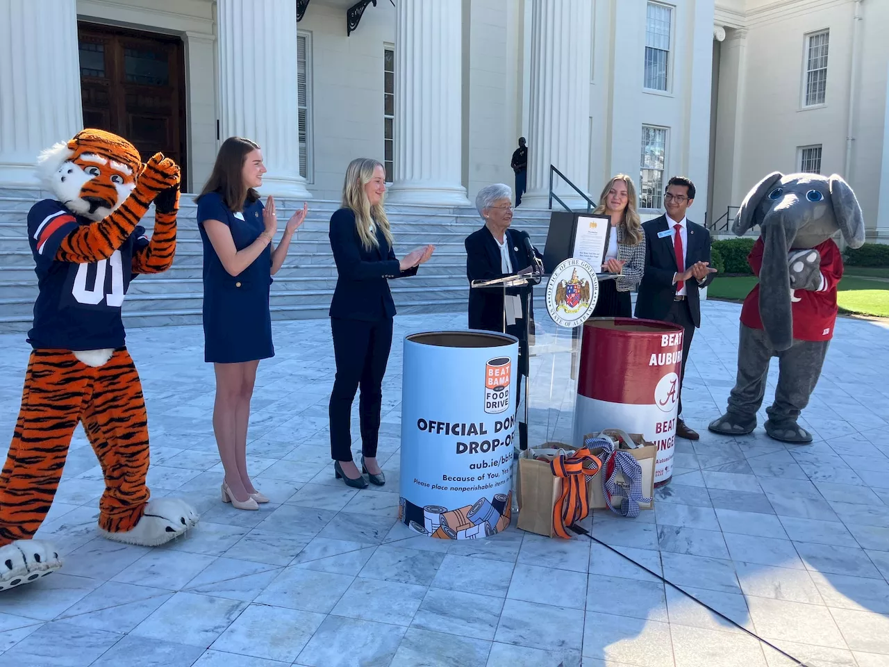 Beat Auburn, Beat Bama food drives kick off with Gov. Kay Ivey at Alabama Capitol