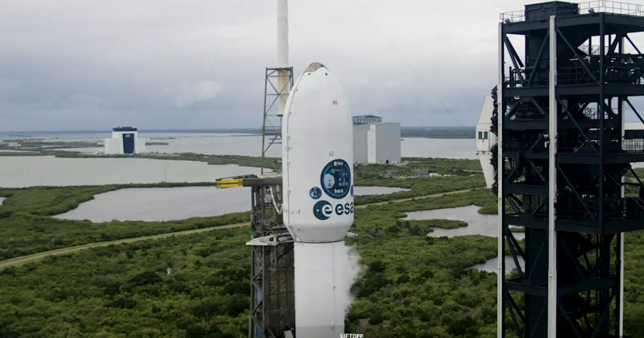 A European spacecraft launches to perform a crash scene investigation on an asteroid