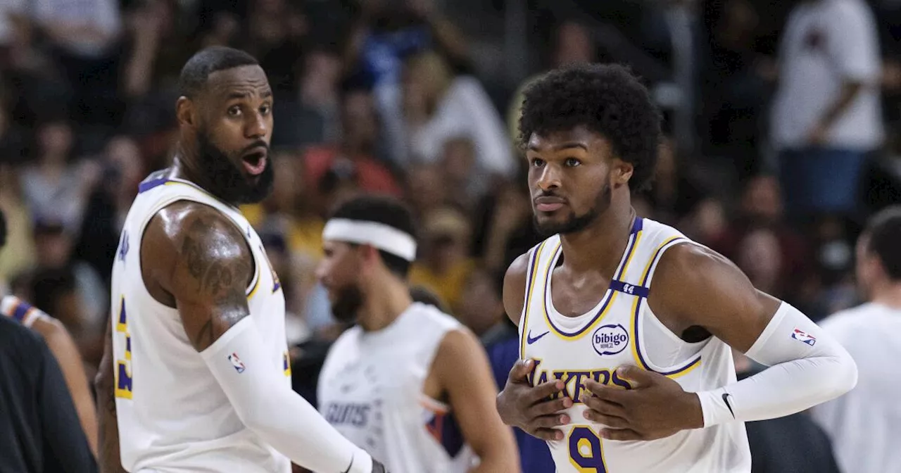 Lakers LeBron James, Bronny James play together in NBA preseason game for first time