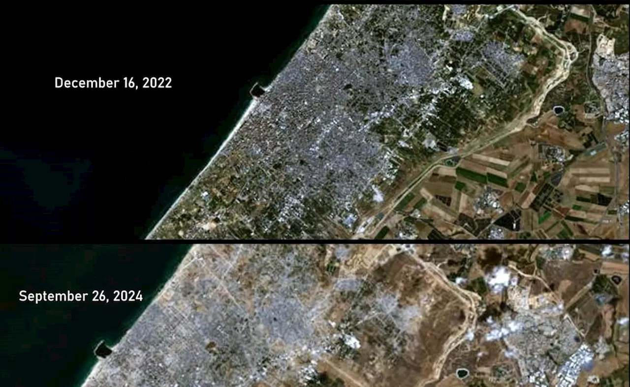 कैसे एक साल में मलबे में तब्दील हो गया गाजा, सैटेलाइट तस्‍वीरों में देखिए