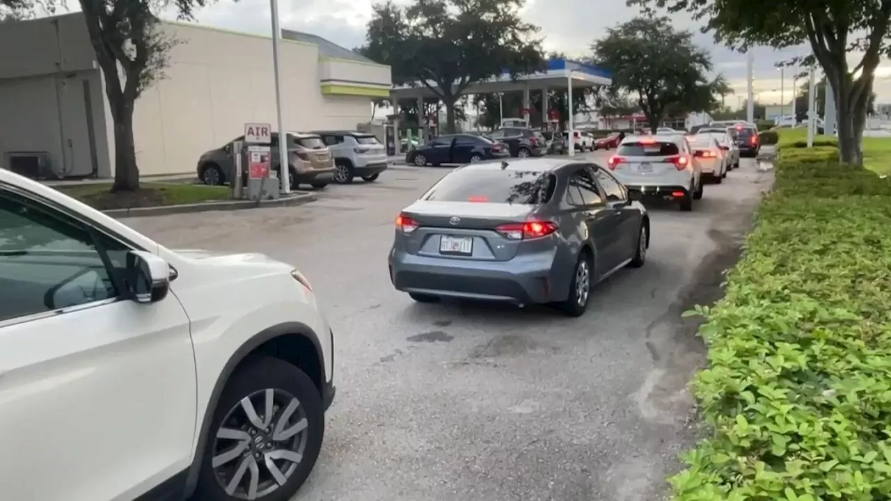 Long lines at gas station near Tampa, Florida ahead of Hurricane Milton