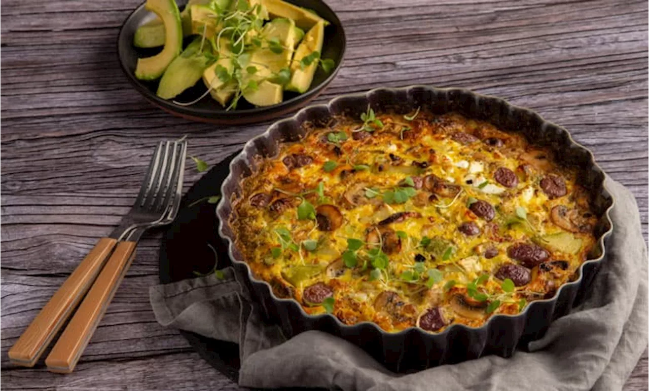 Avocado frittata with sundried tomatoes, feta, and olives