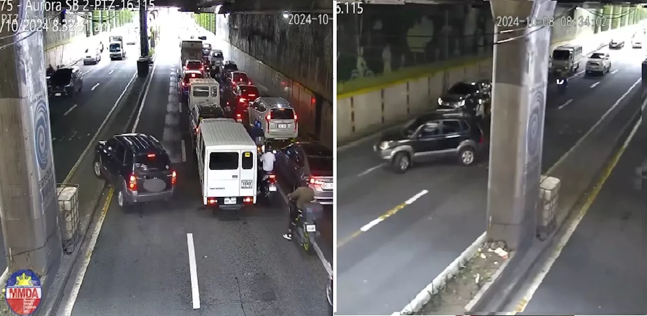 SUV, nahuli-cam na sumampa sa center island sa EDSA para mag-U-turn