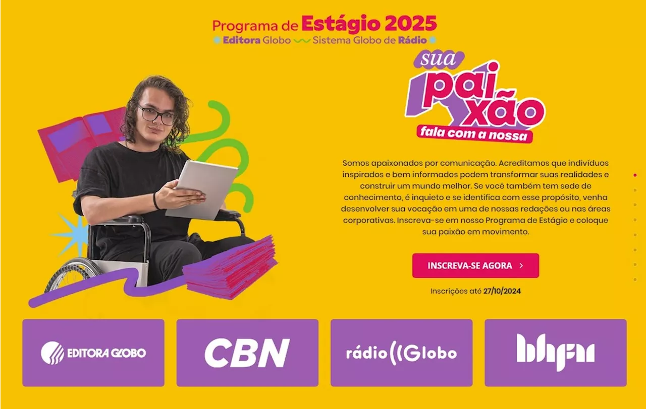 Editora Globo e Sistema Globo de Rádio abrem inscrições para Programa de Estágio 2025