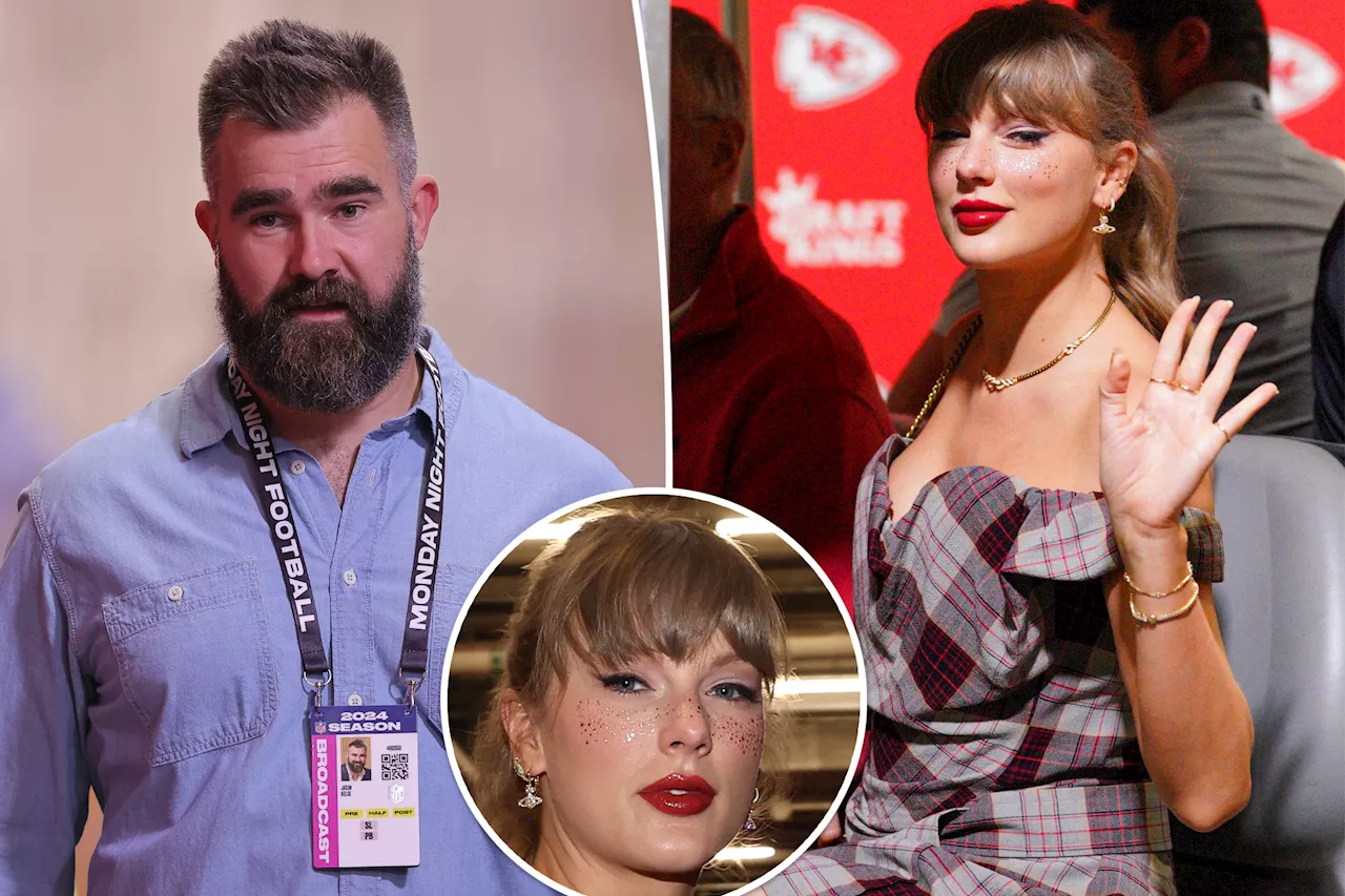 Jason Kelce praises Taylor Swift's glitter freckles, plaid ensemble ahead of Chiefs vs. Saints game