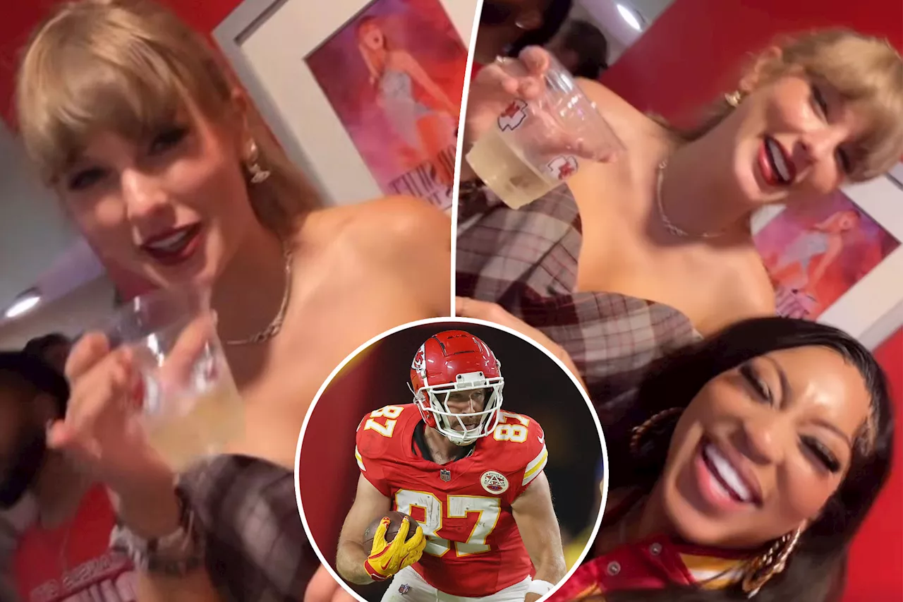 Taylor Swift jokes about 'photobombing' herself next to Eras Tour poster in Chiefs suite