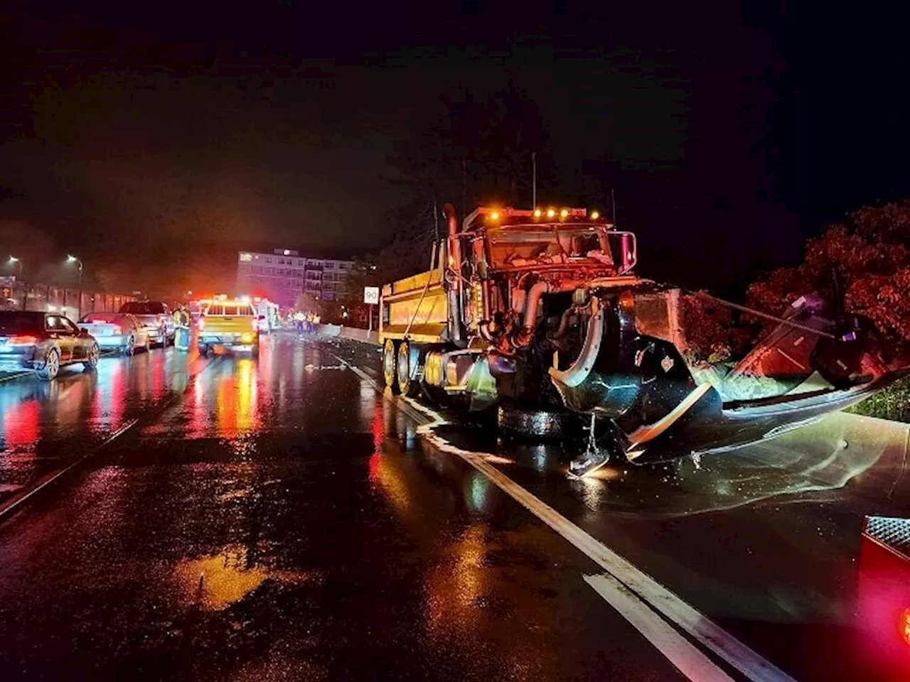 SUV driver injured after hitting dump-truck debris on highway, losing control