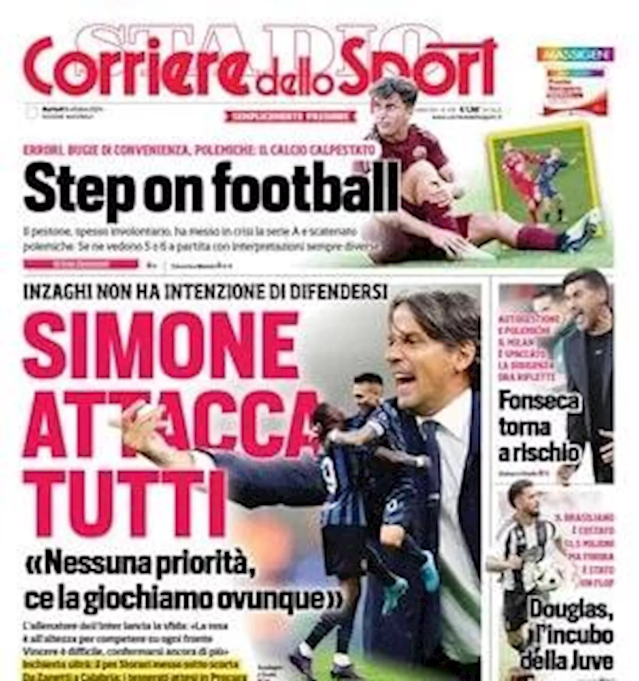 La prima pagina del Corriere dello Sport: 'Simone attacca tutti: Inzaghi non vuole difendersi'