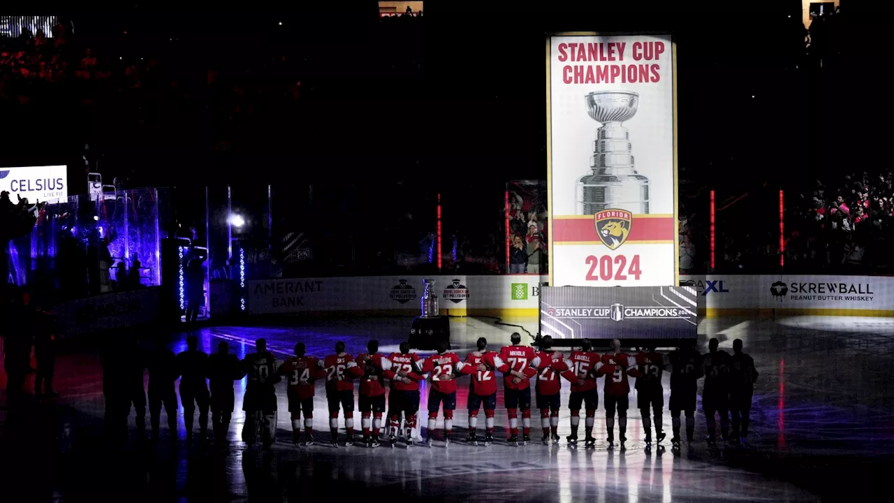 Panthers lift their championship banner, capping their Stanley Cup celebrations