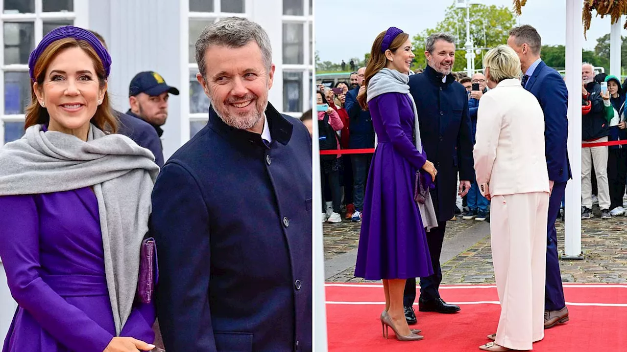 Queen Mary of Denmark stuns in purple as she and King Frederik greet the Icelandic president